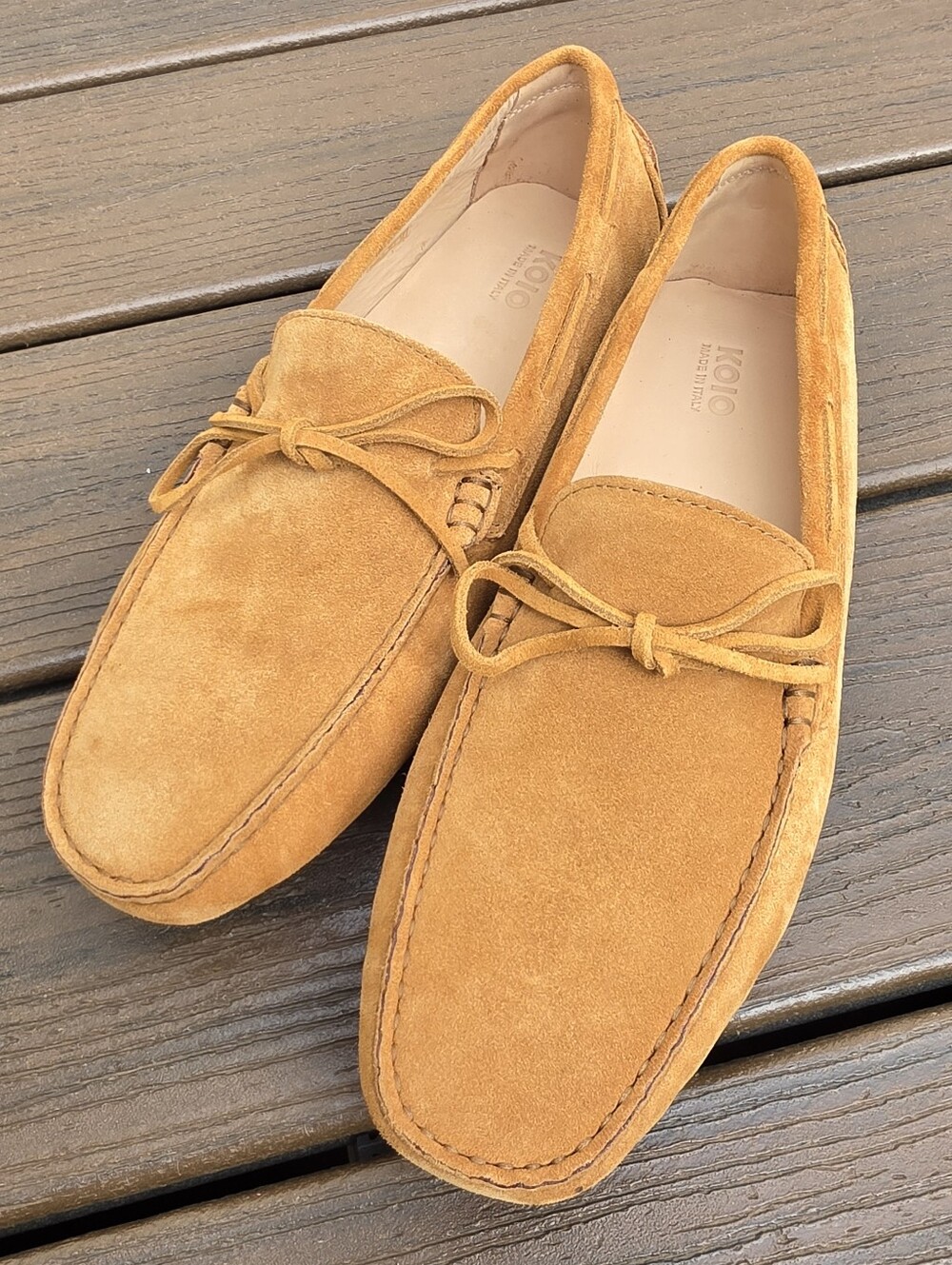 KOIO Maranello Bow Driving Loafer Mocassins in Camel Brown Suede Size 11